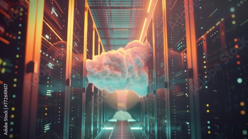 Hybrid Cloud Solutions, hybrid cloud solutions with an image showing integration between on-premises infrastructure and cloud services, AI. photo