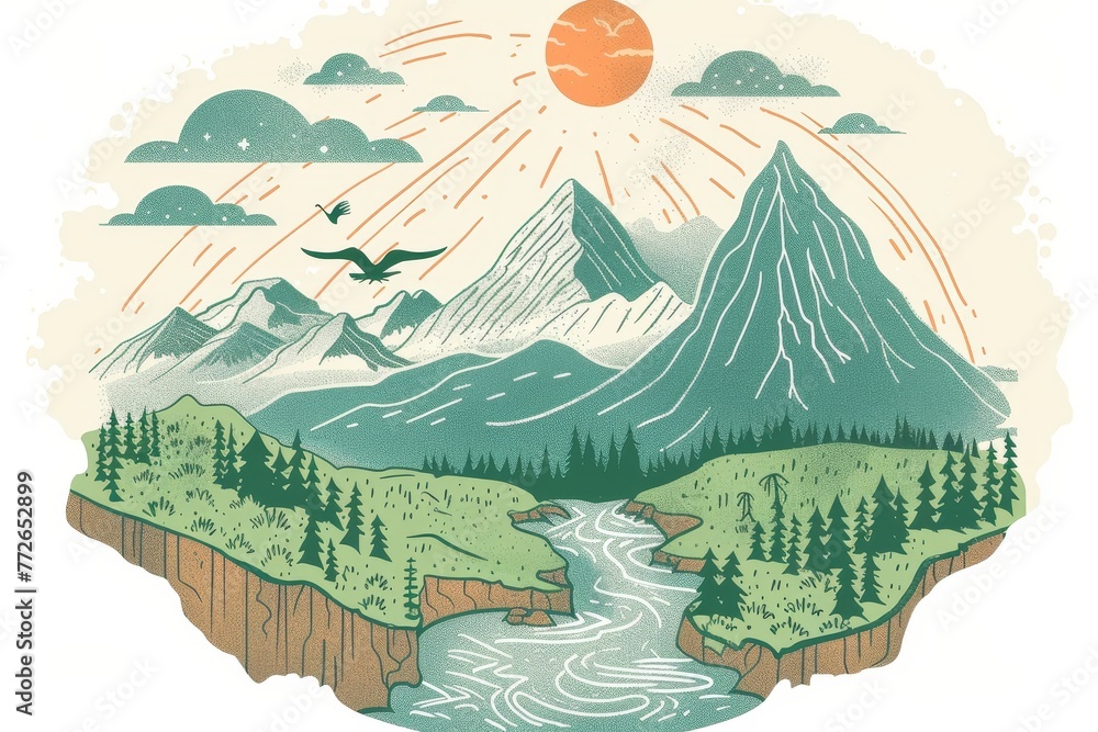 National Park Symbol  Exploring natural wonders, handdrawn illustration, dreamy background