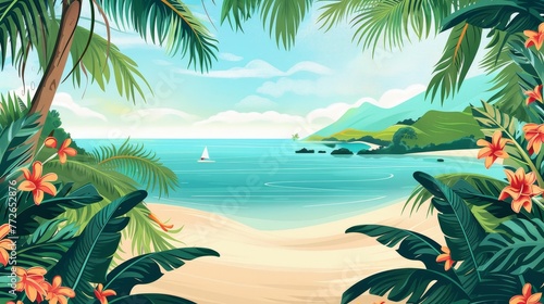 Island  Tropical escapes  handdrawn illustration  dreamy background