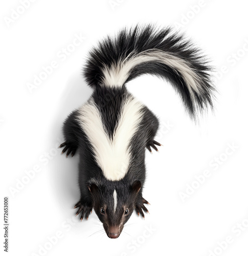 Skunk view from the top on isolated background
