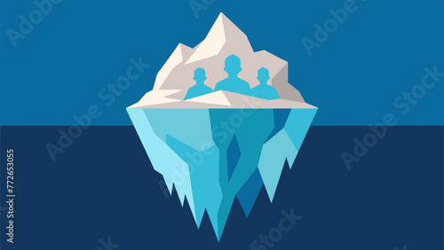 An iceberg with just the top visible while the majority of it is hidden beneath the water conveying the idea of repressed emotions and hidden photo