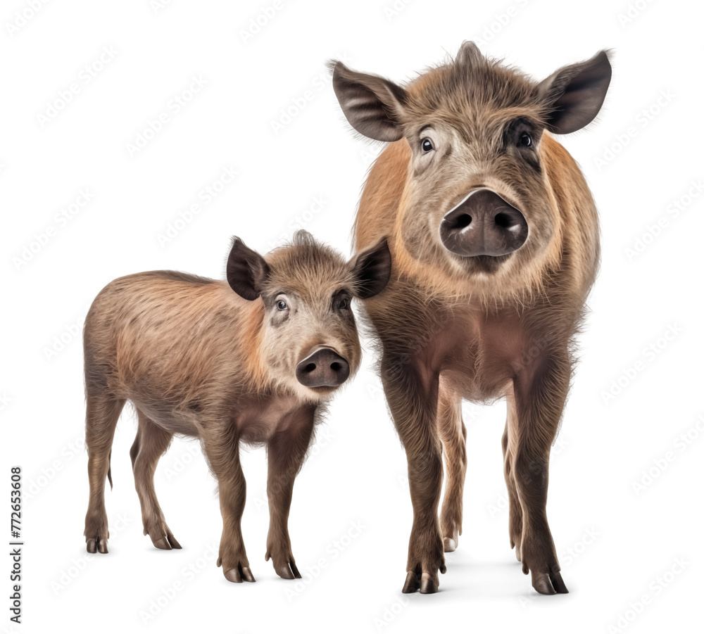 Wild boar family isolated on transparent background Wild boar family isolated on transparent background