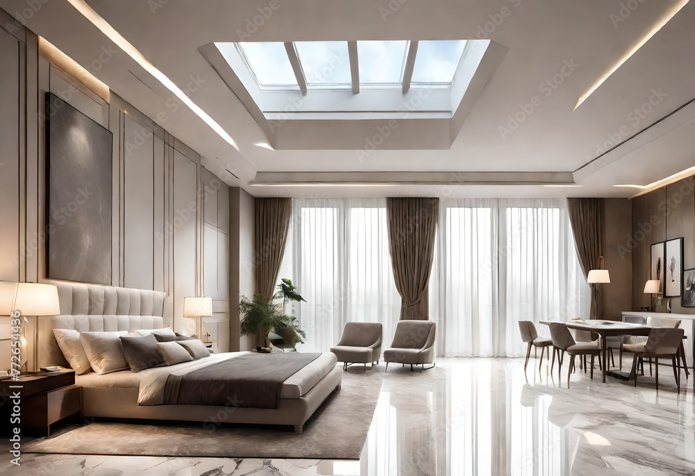 Photo inspiration: Gallery Detail: Serene Bedroom With Skylight And Elegant Marble Floors Natural Light