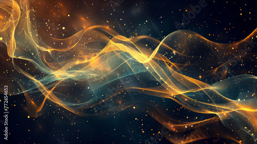 Lines and light on a dark background create a low bitrate scene in orange and gold.