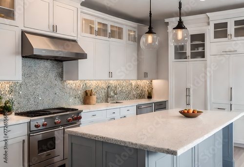 White kitchen featuring stainless steel appliances for a contemporary look, Modern kitchen with sleek stainless steel appliances and white cabinets, Stylish kitchen design with white cabinetry.