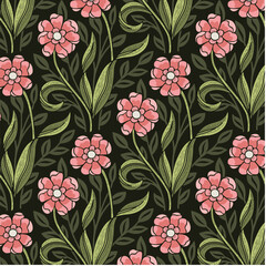 Acrylglasbilder Muster nach Farbe Elegantes Blumenmuster mit zarten Handzeichnungen  © CRAWL STUDIO