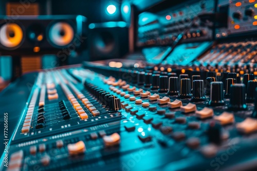 Professional sound recording studio with intricate audio equipment and mixing console, music production concept, high-resolution photo photo