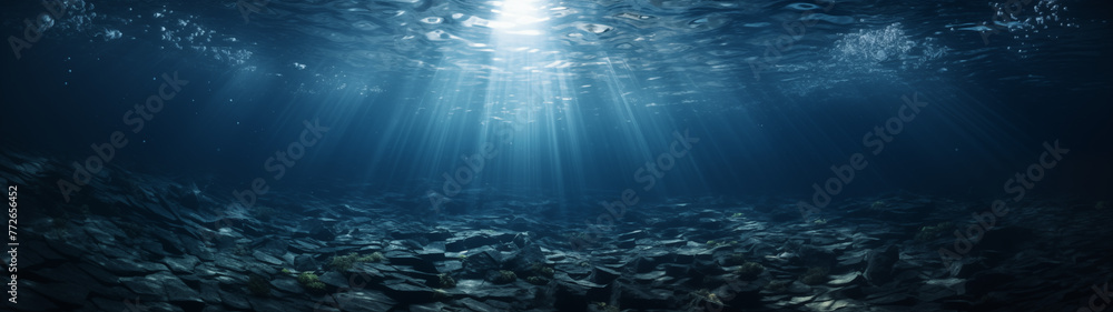 Mystical Deep Blue: Ocean Floor with Sunlight Filtering Through Water