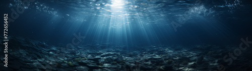 Mystical Deep Blue: Ocean Floor with Sunlight Filtering Through Water