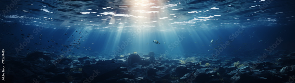 Ocean's Mystique: Sun Rays Filtering Down to the Rocky Seabed