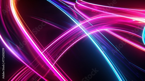 Glowing neon lines intersect and intertwine on the black canvas creating a captivating spectacle