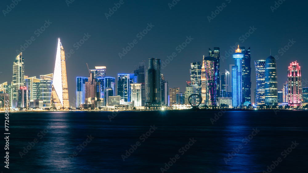 Fototapeta premium Doha Skyline at night. Qatar. Doha Cityscape