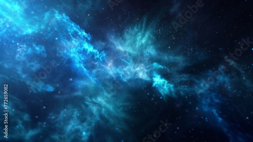 Intense bursts of electric blue and neon green light up the darkness of deep space. © Justlight