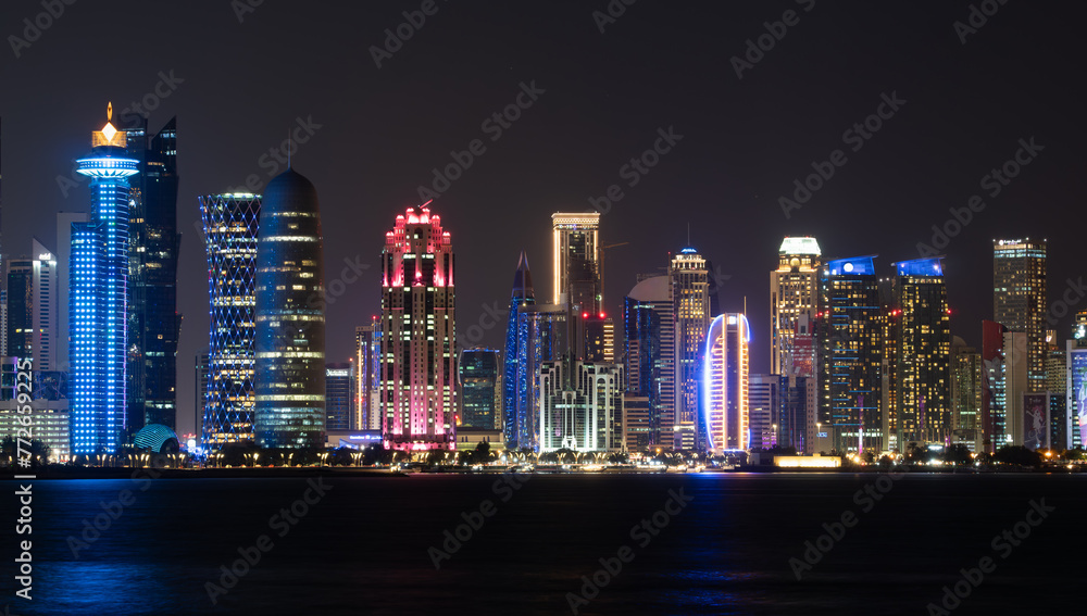 Fototapeta premium Doha Skyline at night. Qatar. Doha Cityscape