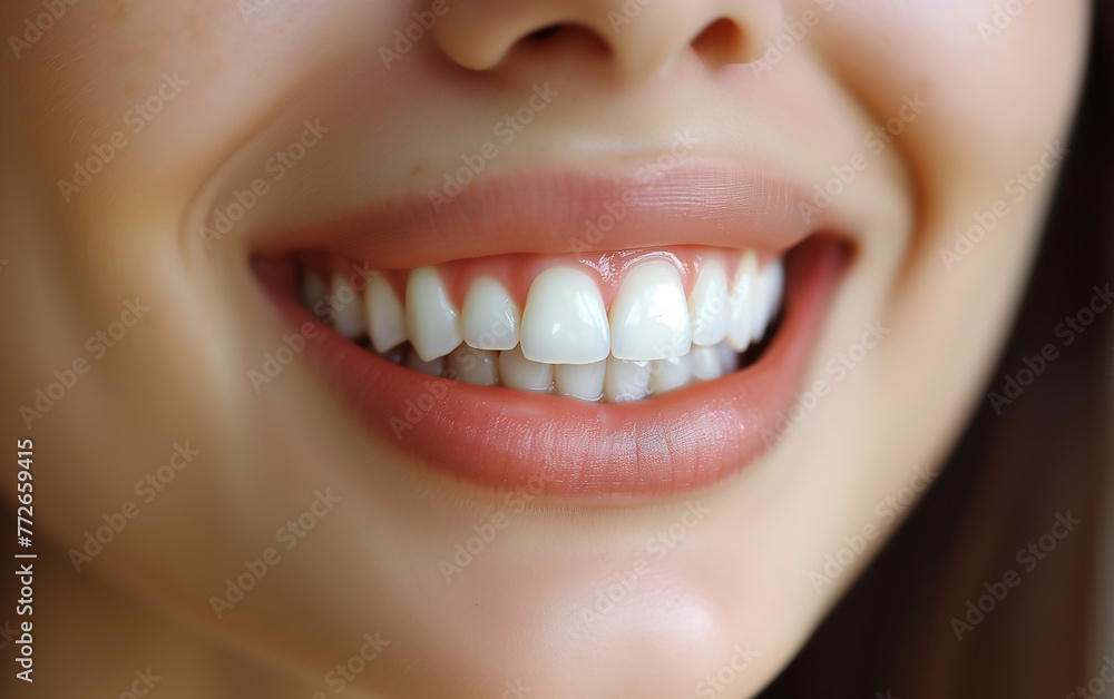 close up of a woman smiling and showing her perfect teeth. Concept for oral care, dentistry, and stomatology. close up of a woman smiling and showing her perfect teeth. Concept for oral care, dentistry, and stomatology.