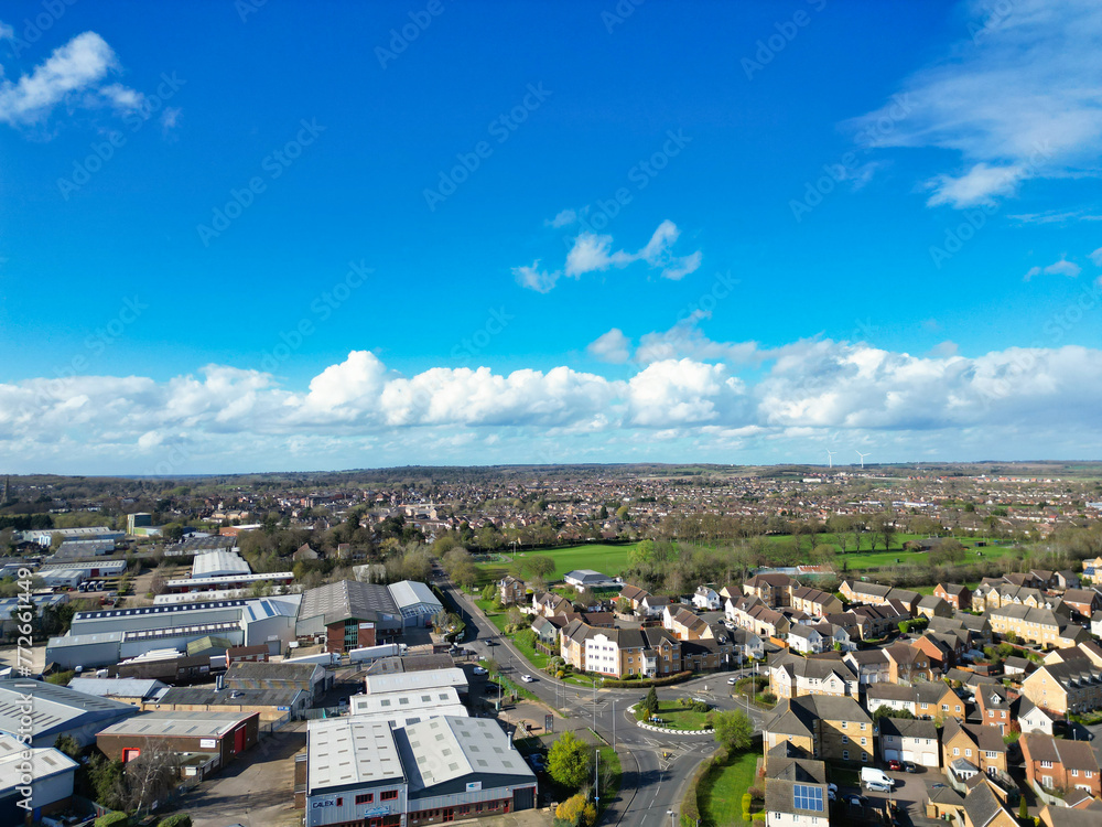 Aerial View of Central Leighton Buzzard Town of England Great Britain. 