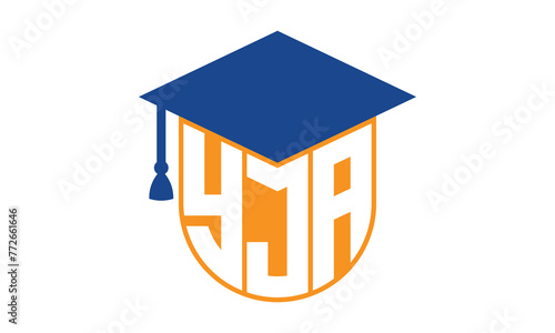 YJA initial letter academic logo design vector template. school college logo, university logo, graduation cap logo, institute logo, educational logo, library logo, teaching logo, book shop, varsity