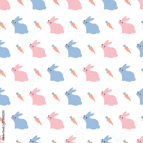 Whimsical Pink and Blue Rabbit Waltz with Carrots