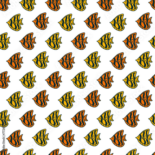 Tropical Swim Seamless Red and Yellow Fish Pattern