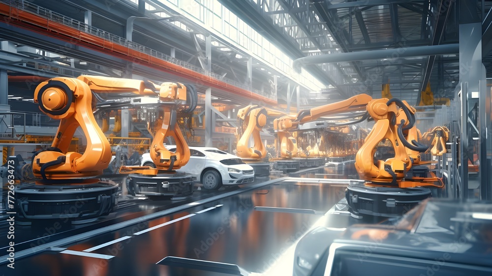 Car Factory 3D Concept Automated Robot Arm Assembly Line Stock Photo ...