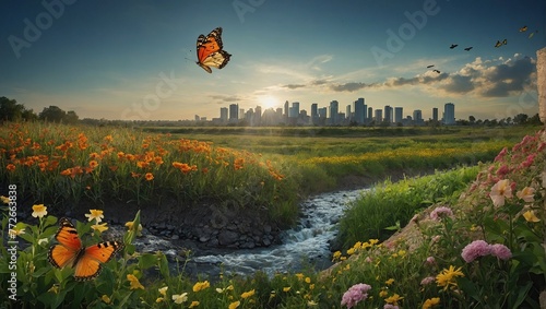 world environment day with earth, levees, flowers, butterfly's environment day, earth day, global warming day photo