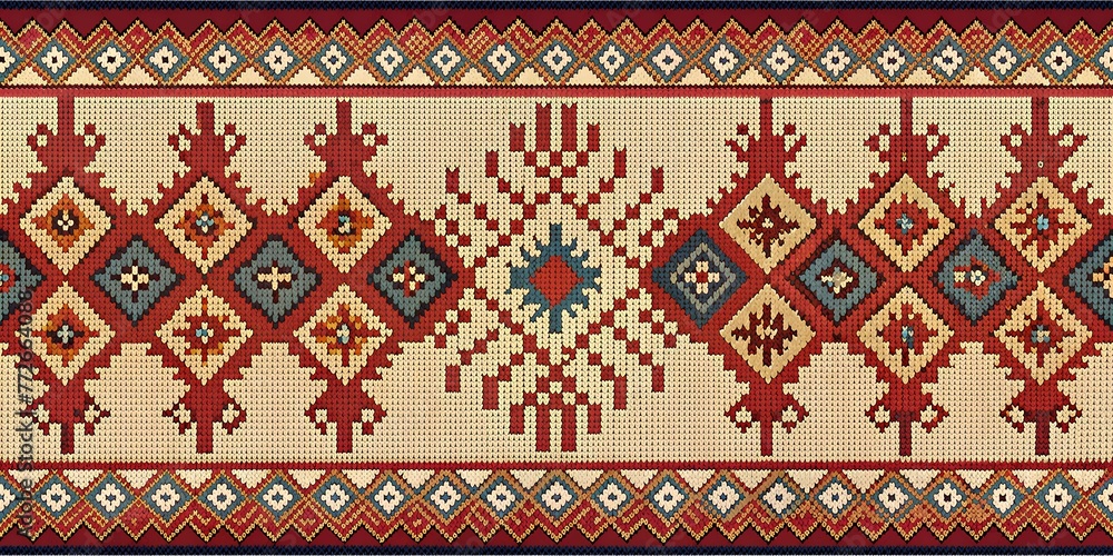 Ikat Intrigue, A Doodled Border Pattern with Ethnic Flair Ikat Intrigue, A Doodled Border Pattern with Ethnic Flair