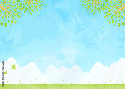 緑と青空の風景イラスト