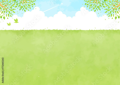 草原と青空の風景イラスト