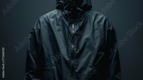 Blank mockup of a stylish and practical rain jacket great for showcasing a logo or design on the chest or back. photo