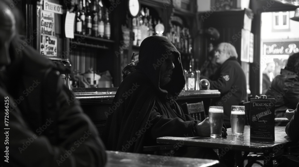 In the far corner a cloaked figure sits alone hood pulled low as they quietly sip ale and listen to the lively conversations . . In the far corner a cloaked figure sits alone hood pulled low as they quietly sip ale and listen to the lively conversations . .