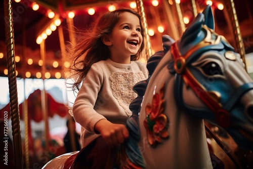 Excited Child on a Carousel Ride