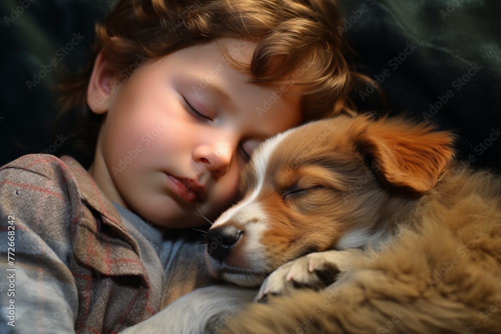 Child & Puppy in Serene Sleep, a Bond of Pure Trust