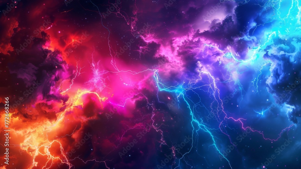 A symphony of vibrant colors fills the air as lightning strikes. A symphony of vibrant colors fills the air as lightning strikes.