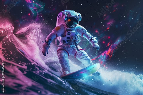 Astronaut Skillfully Surfing a Galactic Wave © Sunday Art Creative
