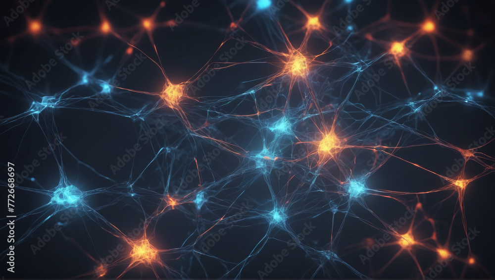 Vibrant abstract network of lights offering a futuristic feel. Abstract neural network concept with glowing nodes and connections detailed Vibrant abstract network of lights offering a futuristic feel. Abstract neural network concept with glowing nodes and connections detailed