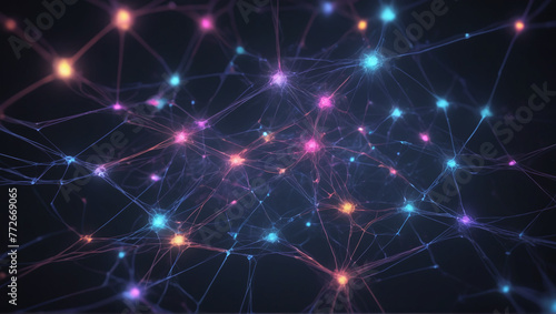 Vibrant abstract network of lights offering a futuristic feel. Abstract neural network concept with glowing nodes and connections detailed