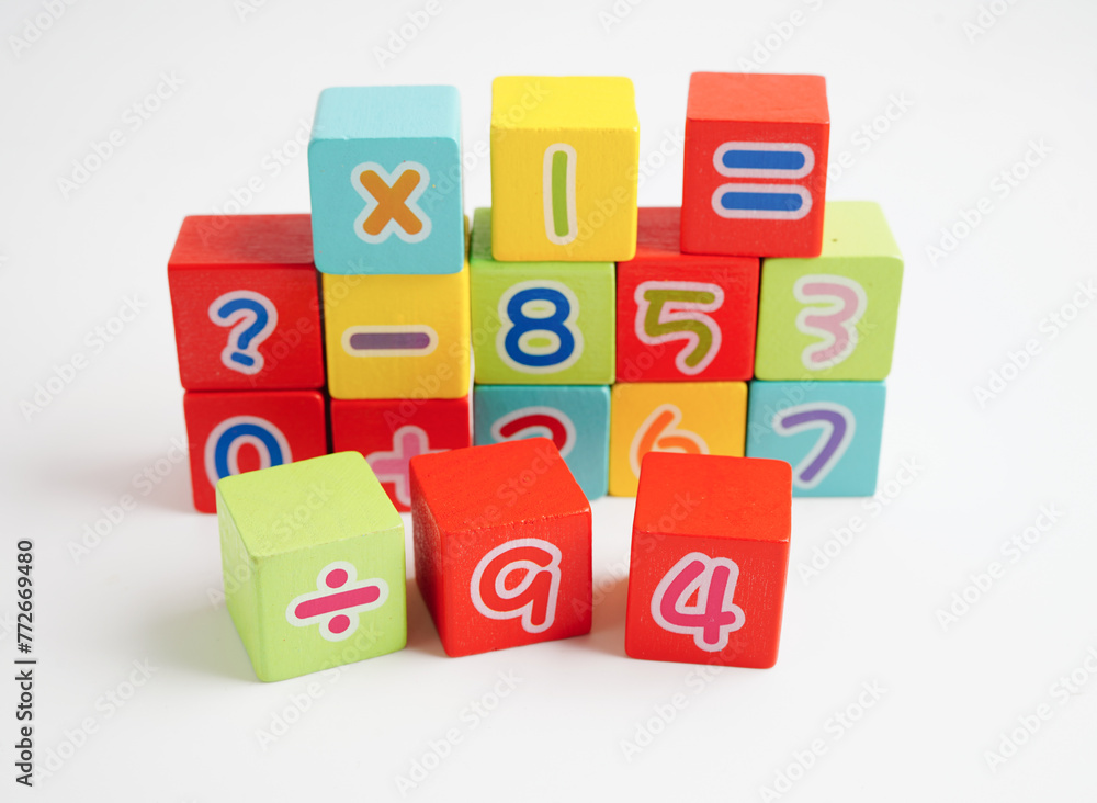 Number wood block cubes for learning Mathematic, education math concept. Number wood block cubes for learning Mathematic, education math concept.