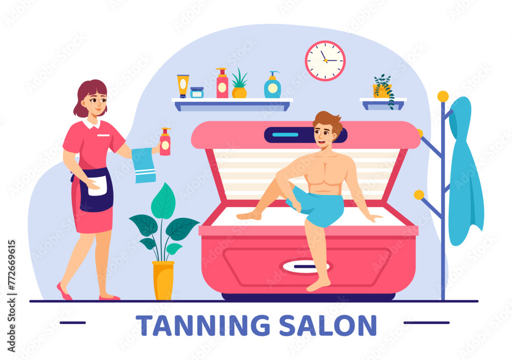 Tanning Salon Vector Illustration of Bed Procedure to Get Exotic Skin with Modern Technology at the Spa Solarium in Flat Cartoon Background Tanning Salon Vector Illustration of Bed Procedure to Get Exotic Skin with Modern Technology at the Spa Solarium in Flat Cartoon Background