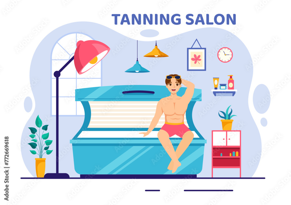 Tanning Salon Vector Illustration of Bed Procedure to Get Exotic Skin with Modern Technology at the Spa Solarium in Flat Cartoon Background Tanning Salon Vector Illustration of Bed Procedure to Get Exotic Skin with Modern Technology at the Spa Solarium in Flat Cartoon Background