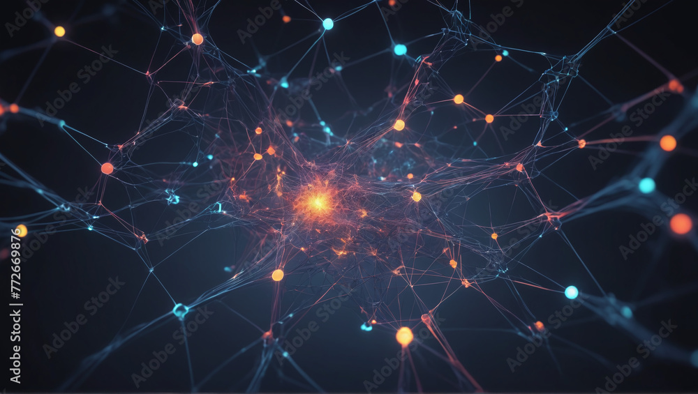 Vibrant abstract network of lights offering a futuristic feel. Abstract neural network concept with glowing nodes and connections detailed Vibrant abstract network of lights offering a futuristic feel. Abstract neural network concept with glowing nodes and connections detailed