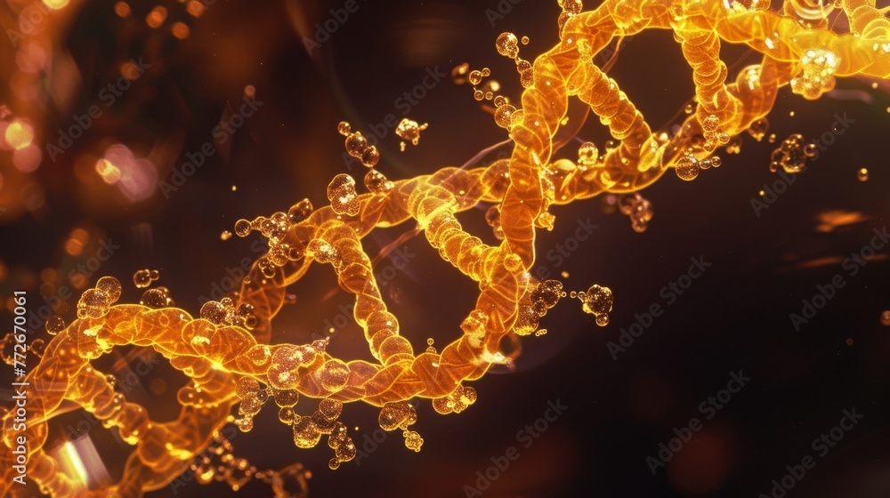 A closeup image of a strand of RNA with visible base pairs and sugarphosphate backbone. The RNA strand is slightly curved creating A closeup image of a strand of RNA with visible base pairs and sugarphosphate backbone. The RNA strand is slightly curved creating