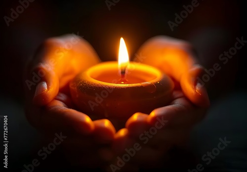 Hands Holding Candle in Prayerful Gesture. Made with Generative AI Technology