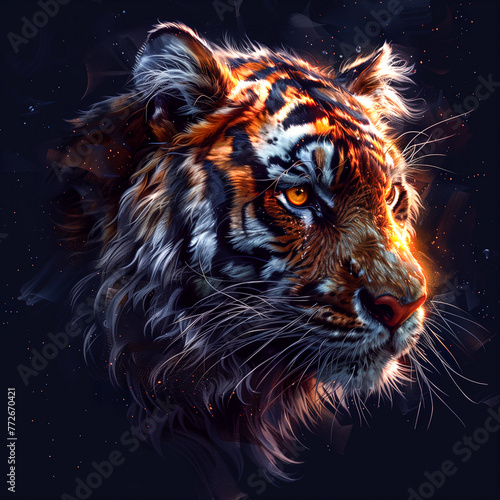 Digital painting of Tiger head. Animal wildlife