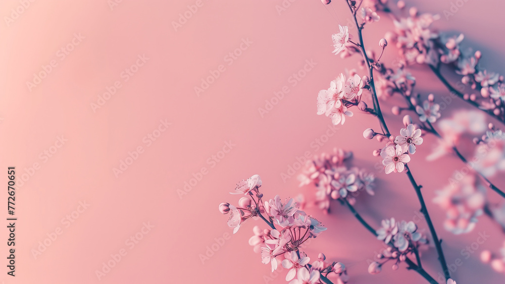 Fototapeta premium Spring flowers. Cherry blossom on pastel pink background. Springtime concept.