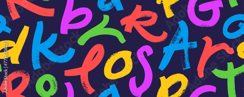 Carnival colorful alphabet letters seamless pattern. Hand drawn childish style typography banner design.