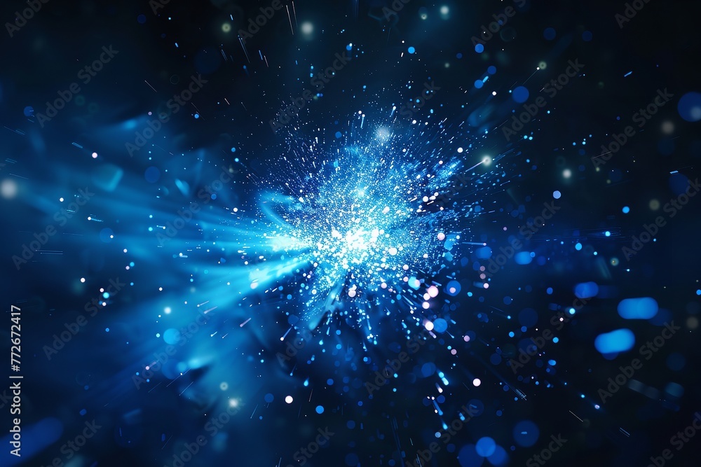 Abstract Particle Blue Explosion Light Technology. Generative AI