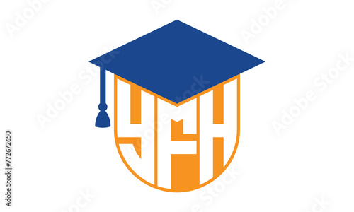 YFH initial letter academic logo design vector template. school college logo, university logo, graduation cap logo, institute logo, educational logo, library logo, teaching logo, book shop, varsity