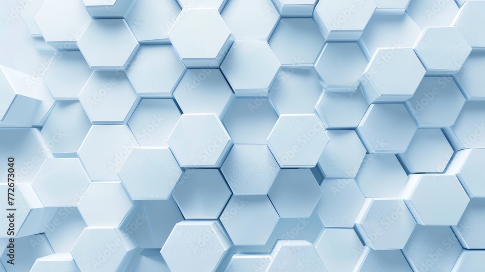 Soft blue hexagonal geometric background - Soft blue shades adorn this seamless pattern of 3D hexagonal shapes creating a calm and soothing geometric backdrop