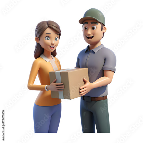 A man is holding a box and a woman is smiling at him