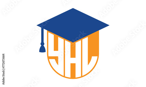 YHL initial letter academic logo design vector template. school college logo, university logo, graduation cap logo, institute logo, educational logo, library logo, teaching logo, book shop, varsity